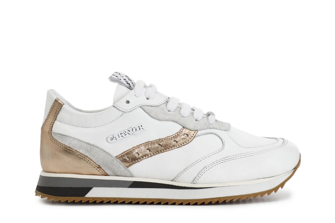 leather sneakers with laminated inserts on running sole white