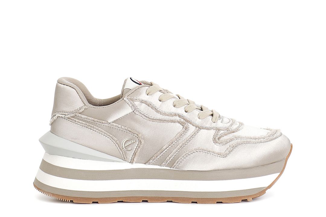 frayed fabric sneakers champagne