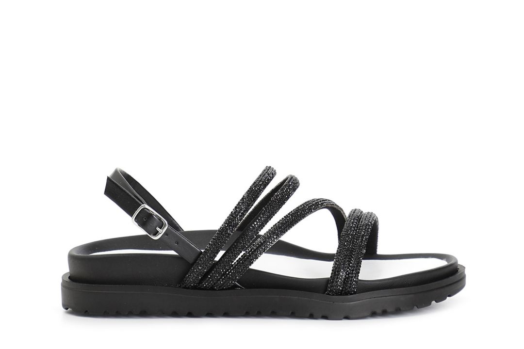 strappy sandals with rhinestones black