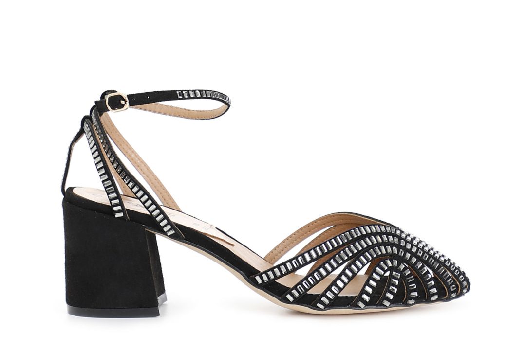 cage sandals with microfibre and rhinestone ankle-strap black
