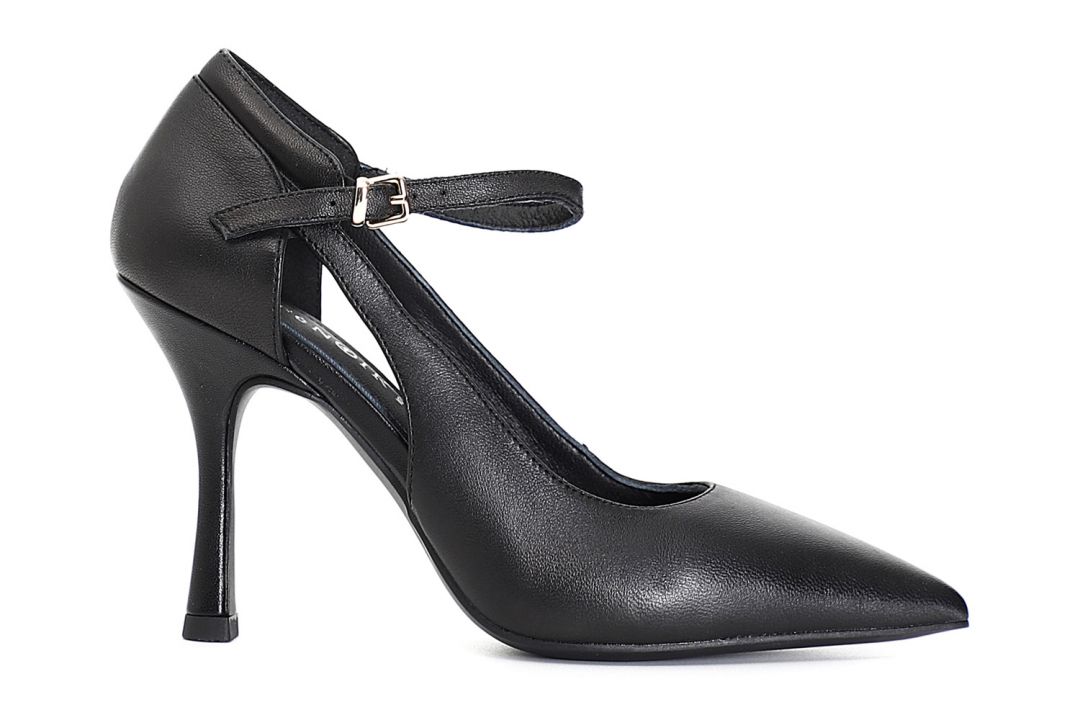 leather pump with ankle strap black