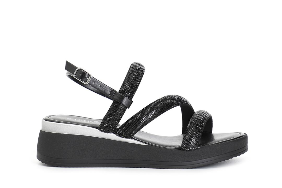 asymmetrical sandals with rhinestones black