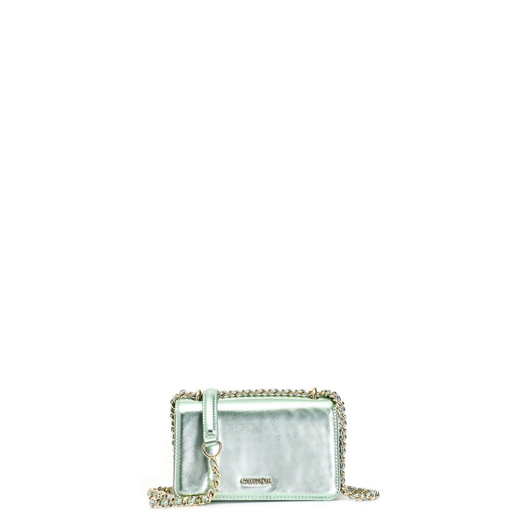 metallic effect mini-bag with flap green