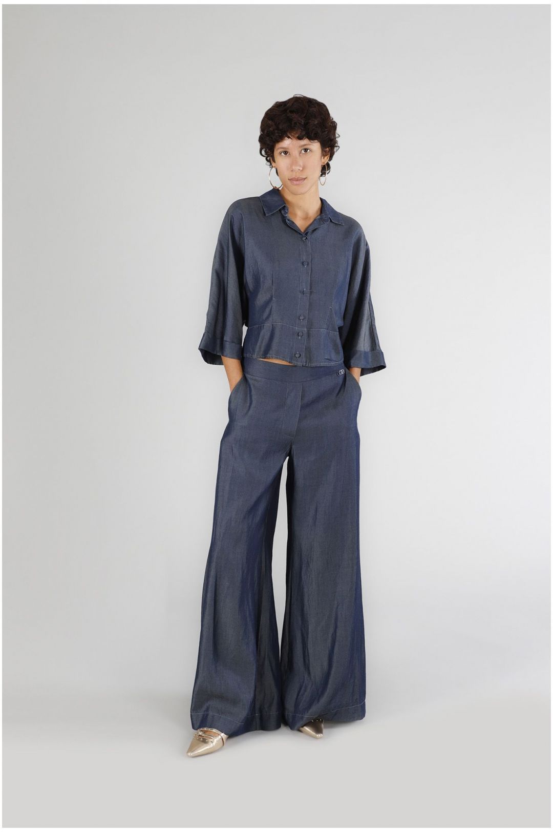 tencel denim kimono sleeve blouse indaco