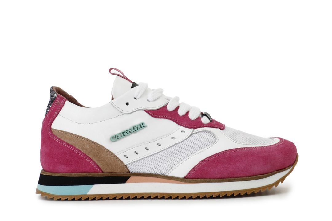 leather and fabric sneakers on running sole multi fuchsia